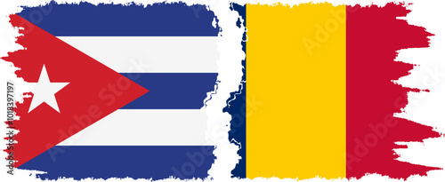 Chad and  Cuba grunge flags connection, vector