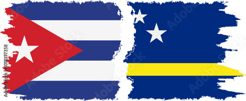 Curacao and  Cuba grunge flags connection, vector