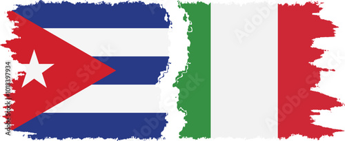 Italy and  Cuba grunge flags connection, vector