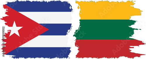 Lithuania and  Cuba grunge flags connection, vector