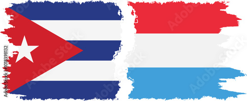 Luxembourg and  Cuba grunge flags connection, vector