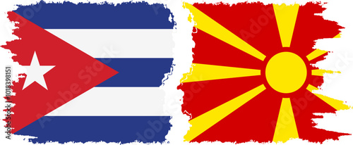 Northern Macedonia and  Cuba grunge flags connection, vector
