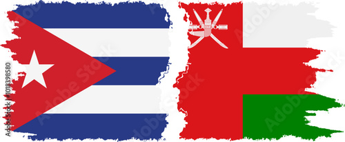 Oman and  Cuba grunge flags connection, vector