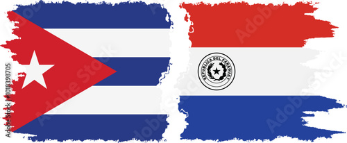 Paraguay and  Cuba grunge flags connection, vector