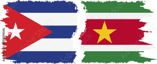 Suriname and  Cuba grunge flags connection, vector