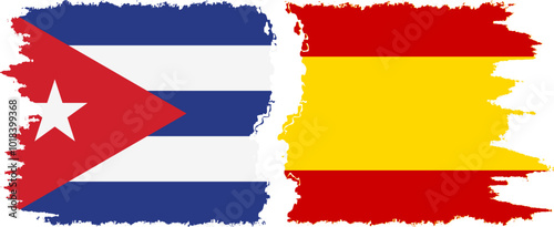 Spain and  Cuba grunge flags connection, vector