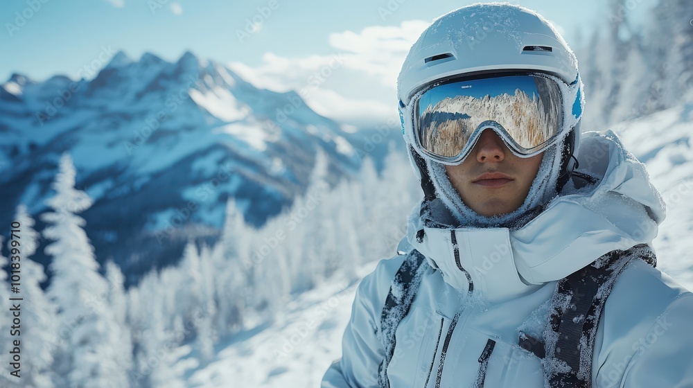 portrait of a woman in a snowy mountain landscape, a young woman posing in ski clothes portrait of a woman in a snowy mountain landscape, a young woman posing in ski clothes