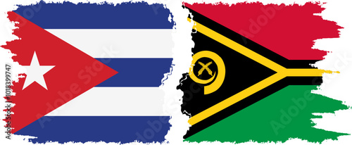 Vanuatu and  Cuba grunge flags connection, vector