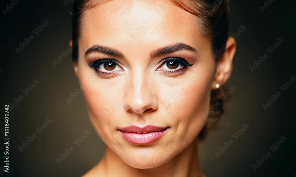 close-up of a confident woman with flawless skin
