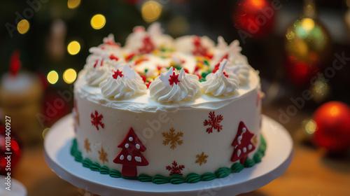 birthday cake with candles, christmas cake with candles, christmas party cake, year-end dessert