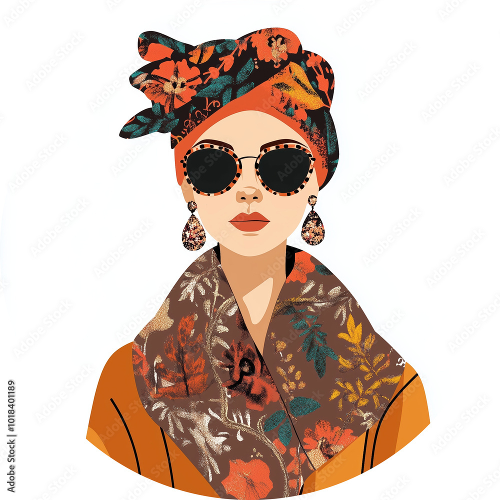 Fashionable Woman In Coat And Headdress: Trendy Illustration Of Girl In Handkerchief Sunglasses And Minimalist Accessories, Jewelry. Perfect Image For Autumn Or Winter, Ideal For Social Media. Fashionable Woman In Coat And Headdress: Trendy Illustration Of Girl In Handkerchief Sunglasses And Minimalist Accessories, Jewelry. Perfect Image For Autumn Or Winter, Ideal For Social Media.