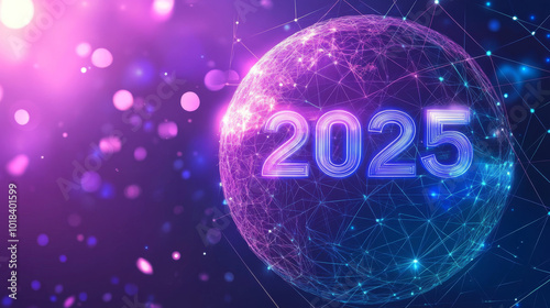 A modern design for a website banner showcasing business growth strategies for the new year "2025".low poly wireframe.