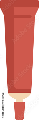 Red toothpaste tube with white cap standing up on white background, flat vector illustration