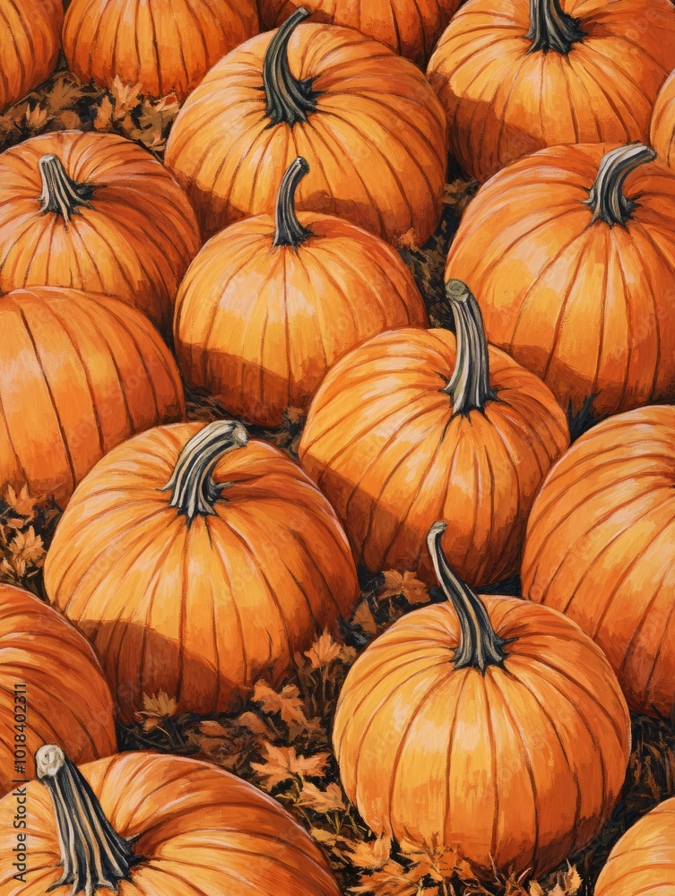 Pumpkin patch with round orange pumpkins in a portrait style image Pumpkin patch with round orange pumpkins in a portrait style image