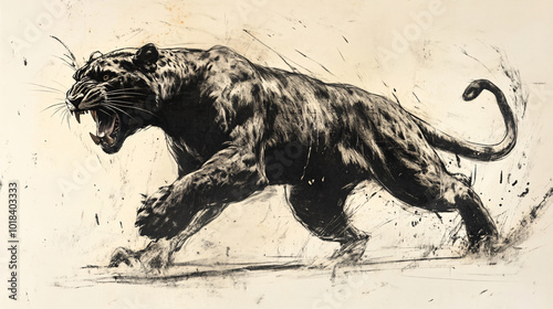 Drawing of a territorial predator exhibiting hostile behavior, highlighting its strength and intimidating presence photo