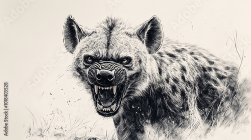 Drawing of a territorial predator exhibiting hostile behavior, highlighting its strength and intimidating presence