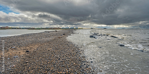 Gravel on the Arctic Ocean at the community of Tuktoyaktuk, Northwest Territories, Canada photo