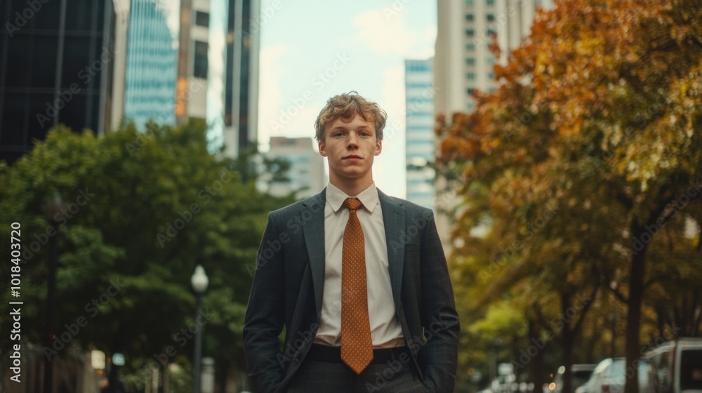 Businessman in suit standing in urban environment, professional city background Businessman in suit standing in urban environment, professional city background