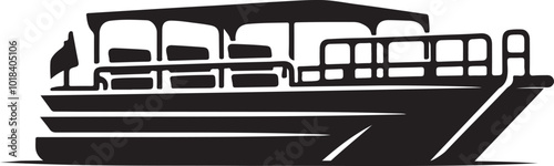 Pontoon boat silhouette, vector illustration black color