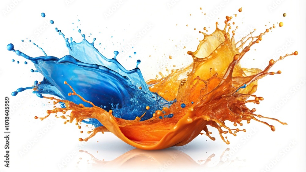 orange and blue paint splashing on white background orange and blue paint splashing on white background