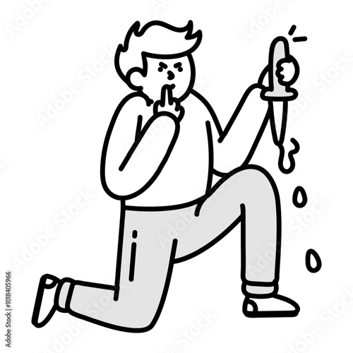 A person holding bleeding knife, a doodle style icon 
