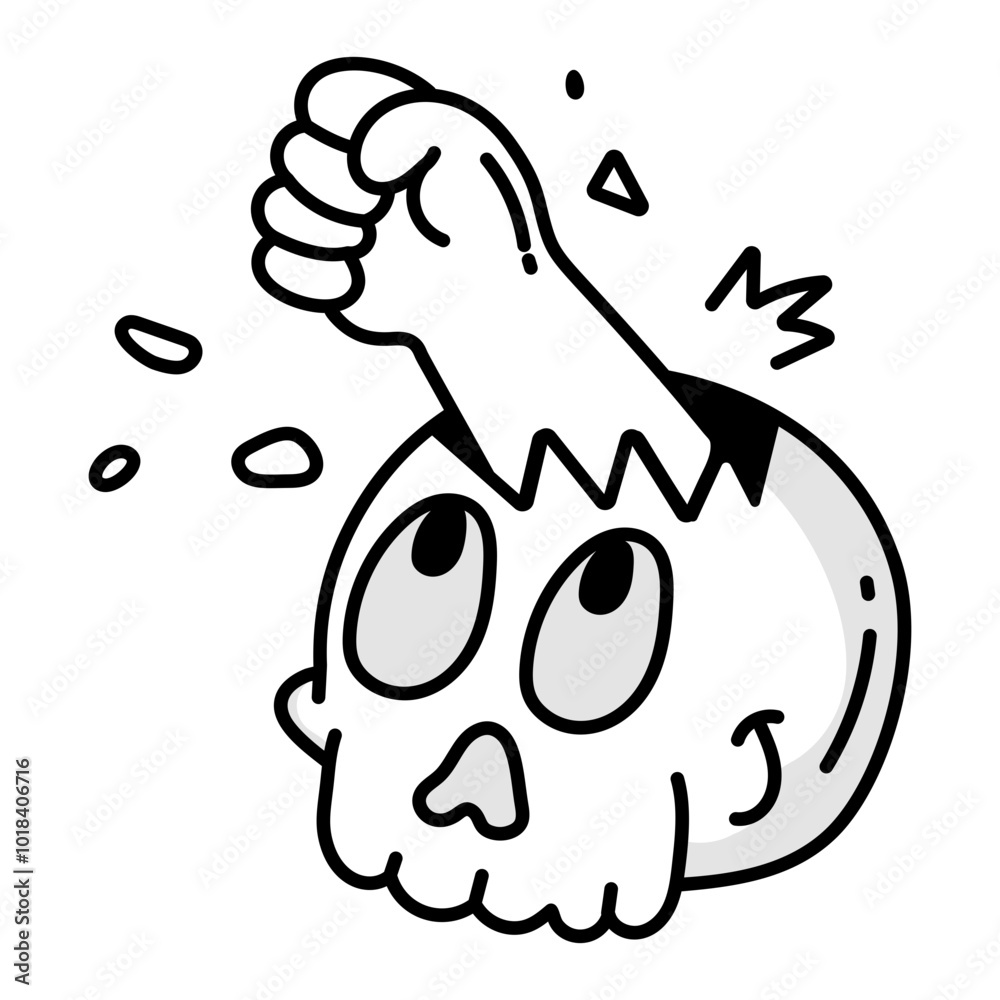 Break skull with hand, a doodle style icon 
