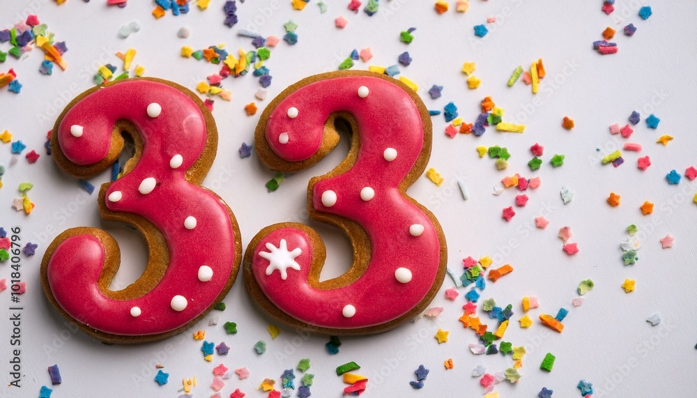 Decorated cookie, number 33, image for birthday or anniversary celebration Decorated cookie, number 33, image for birthday or anniversary celebration