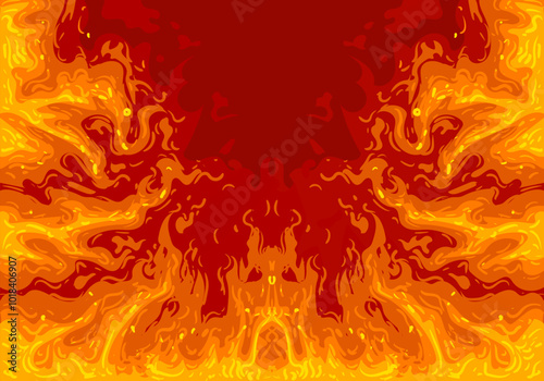 Fire background vector design. Fire flame frame, flaming border. Burning, blazing ignite wallpaper template.