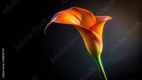 Orange Calla lily Zantedeschia aethiopica over black Silhouette photo