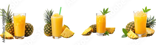 Four different types of pineapple drinks are shown in a row