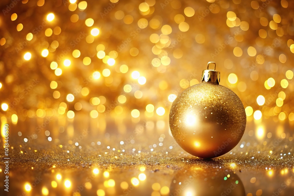 Golden Christmas background with reflection of lights and ornaments Golden Christmas background with reflection of lights and ornaments