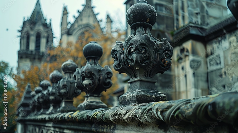 Ornate Stone Finials on a Gothic Building Wall