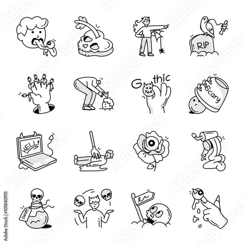 Basic RGBSet of Horror Doodle Style Icons 

