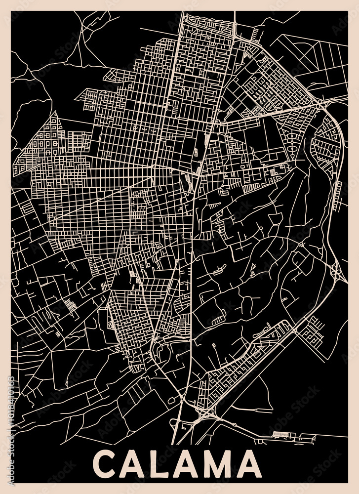 Fototapeta premium Calama Chile City Map black Beige