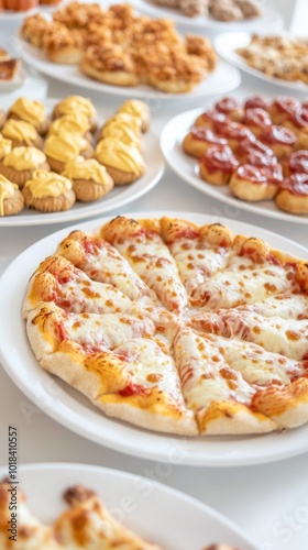 Family preparing Halloween ghost pizzas together with spider-web sauce designs