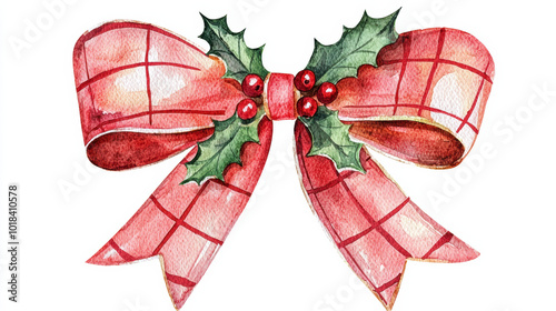 charming Christmas bow with holly and berry accents brings festive cheer