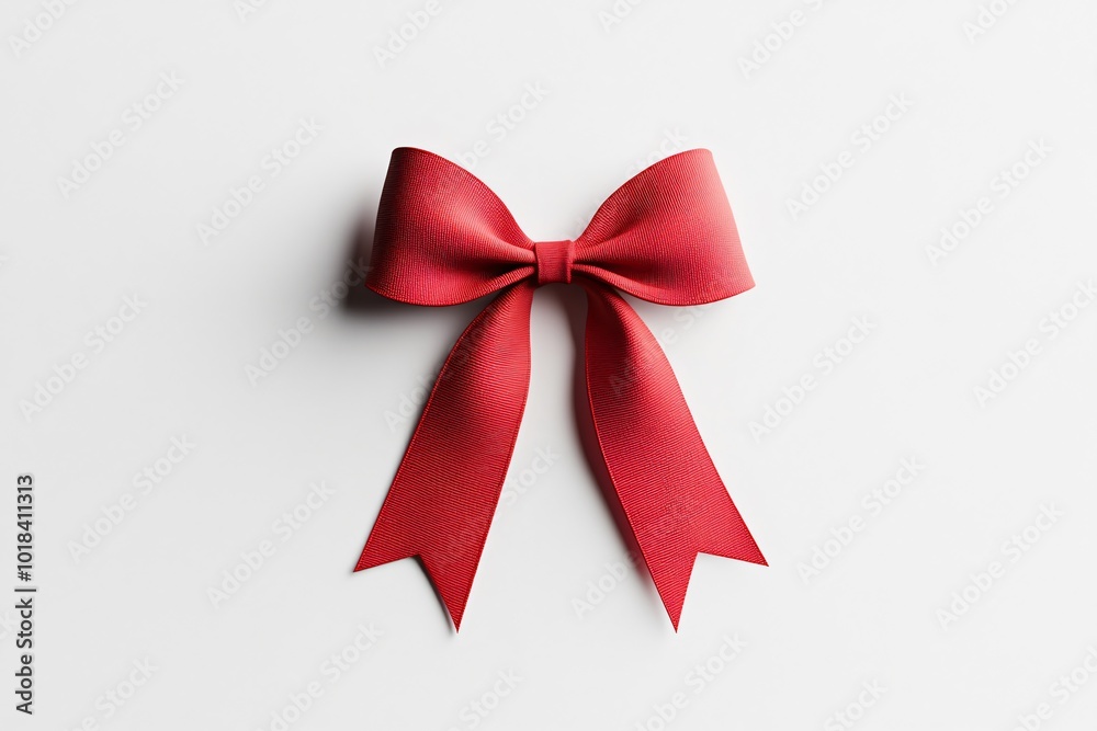 3D Icon of a Red Christmas Bow with Elegant Loops on Flat White Background 3D Icon of a Red Christmas Bow with Elegant Loops on Flat White Background