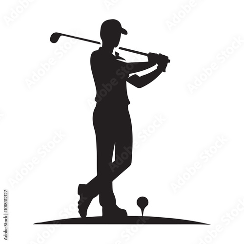Golf Player Silhouette Vector Logo Icon - Clip Art Drawing Isolated on White Background