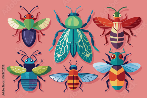 A set of Insects solid icon set, bugs, beetles, termites symbols collection or sketches. Insects glyph style signs for web and app. Vector graphics  vector art illustration