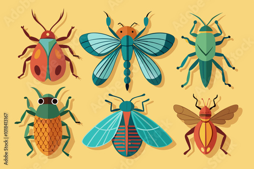 A set of Insects solid icon set, bugs, beetles, termites symbols collection or sketches. Insects glyph style signs for web and app. Vector graphics  vector art illustration