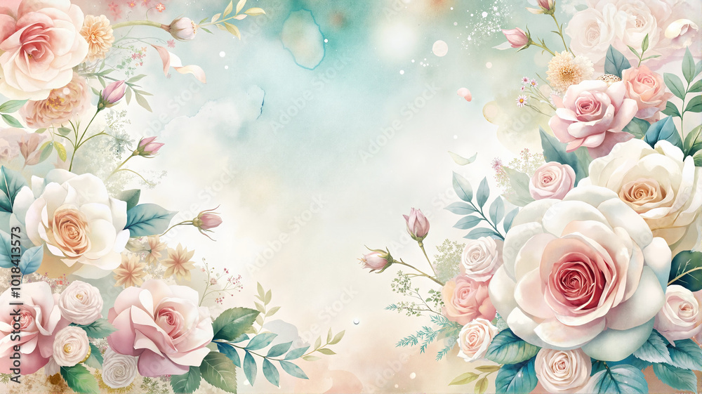 Soft pastel roses with light blue and pink background Soft pastel roses with light blue and pink background