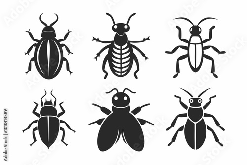 a set of Insects solid icon set, bugs, beetles, termites symbols collection or sketches. Insects silhouettes glyph style signs for web and app. Vector graphics isolated on white background. vector art photo