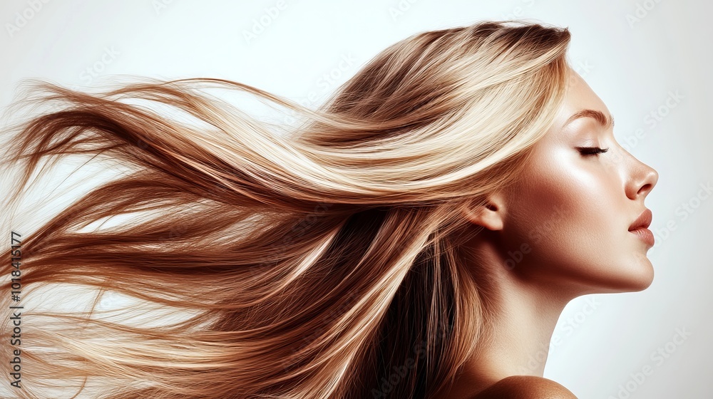 Beautiful Woman with Long Blonde Hair Blowing in the Wind Beautiful Woman with Long Blonde Hair Blowing in the Wind