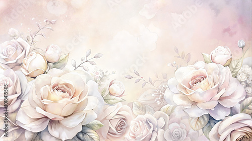 Light pastel roses with a dreamy watercolor background