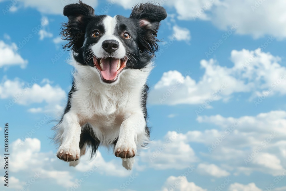 Fototapeta premium A Border Collie Dog Leaping in Mid-Air with a Happy Expression