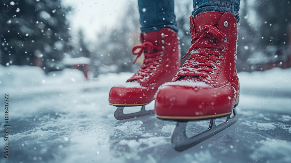 red figure skates on white background, rink, figure skating, winter sport, place for text, banner, card, christmas, new year, shoes, active lifestyle, ice, december, gift, clothes