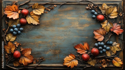 Autumnal Frame with Grape Vines and Berries, a Rustic and Elegant Design for Fall Decor