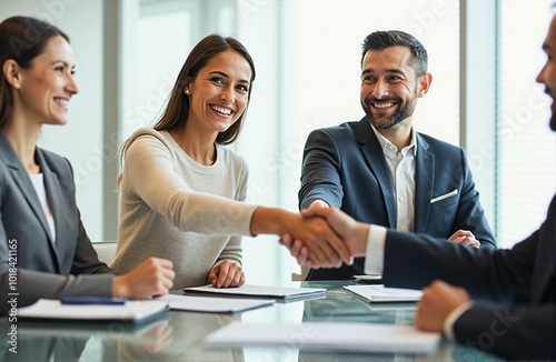 Successful Business Negotiation - A Team Shaking Hands and Celebrating Contract Agreement