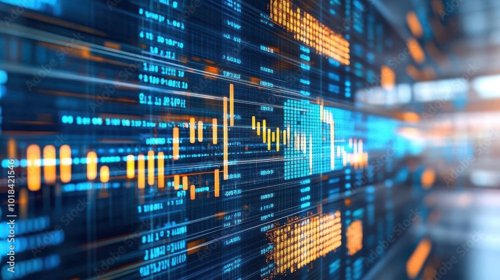 Abstract digital data visualization showcasing fluctuating graphs and numbers in a futuristic style Abstract digital data visualization showcasing fluctuating graphs and numbers in a futuristic style