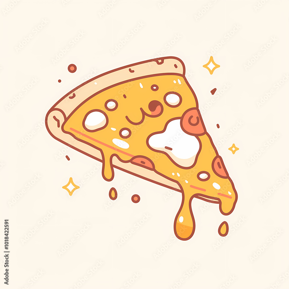 Cute Pizza Slice Illustration with Melted Cheese Cute Pizza Slice Illustration with Melted Cheese